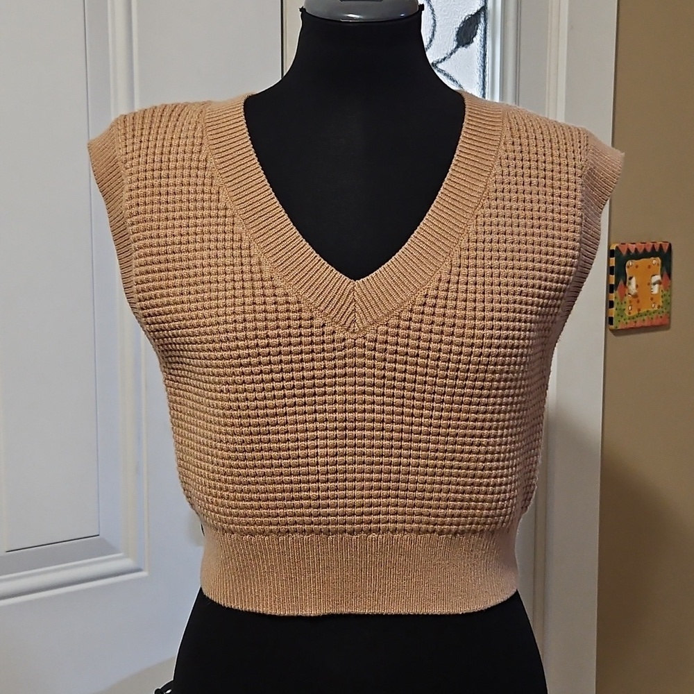 Lucy Paris Oaklyn Camel Sleeveless Waffle Knit Vest XS